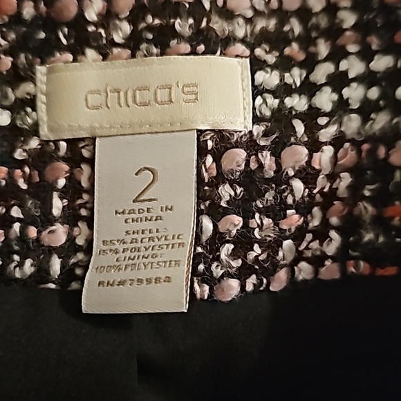 Chicos sz 2 black pink tweed jacket sz large blazer - Picture 2 of 7